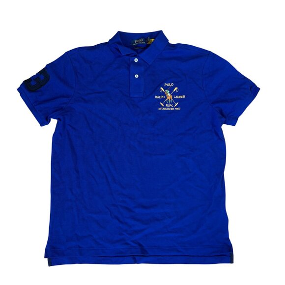Polo Ralph Lauren men's Custom Slim Fit Triple-pony Polo Shirt blue size L large - Picture 3 of 12